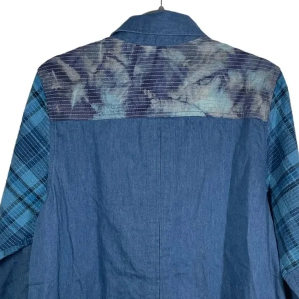 Johnny Was Moonlight Tie Dye Patchwork Military Jacket L Denim Embroidered - Picture 7 of 12